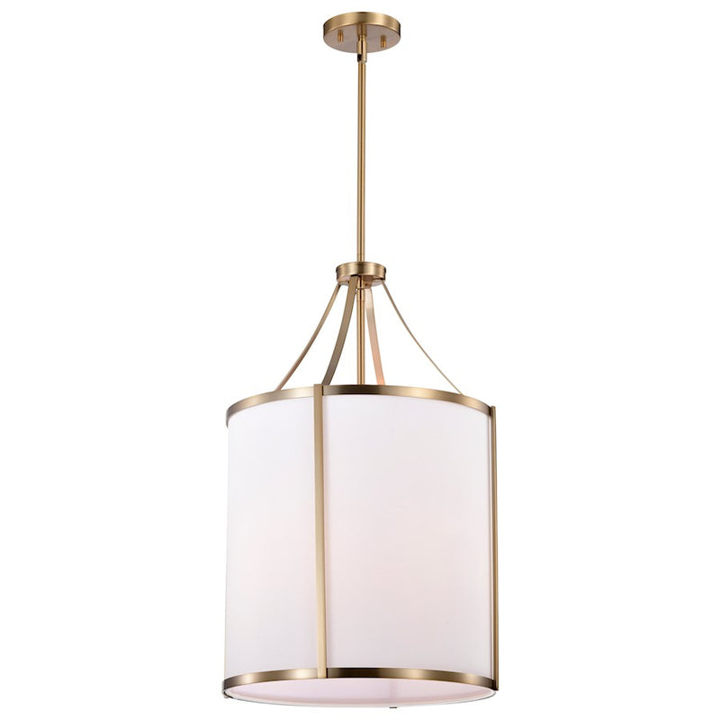 Nuvo Lighting Easton 16in 3-Light Pendant | Transitional Burnished Brass and White Linen Fabric | Kitchen Island & Dining Room | 16 x 16 x | Model 60-7962