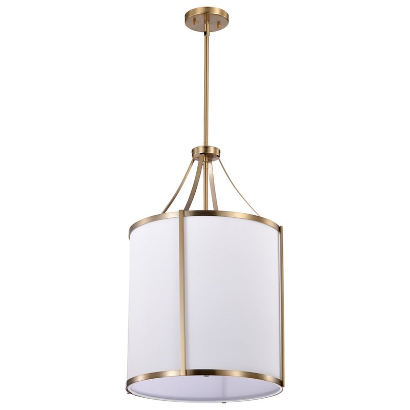 Nuvo Lighting Easton 16in 3-Light Pendant | Transitional Burnished Brass and White Linen Fabric | Kitchen Island & Dining Room | 16 x 16 x | Model 60-7962