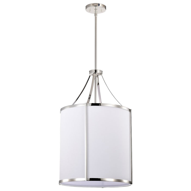 Nuvo Lighting Easton 16in 3-Light Pendant | Transitional Polished Nickel and White Linen Fabric Shade | Kitchen Island & Dining Room | 16 | Model 60-7972