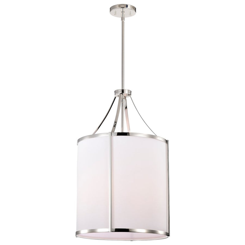 Nuvo Lighting Easton 16in 3-Light Pendant | Transitional Polished Nickel and White Linen Fabric Shade | Kitchen Island & Dining Room | 16 | Model 60-7972