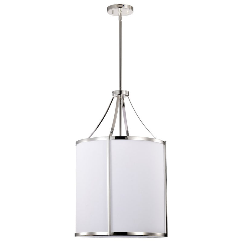 Nuvo Lighting Easton 16in 3-Light Pendant | Transitional Polished Nickel and White Linen Fabric Shade | Kitchen Island & Dining Room | 16 | Model 60-7972