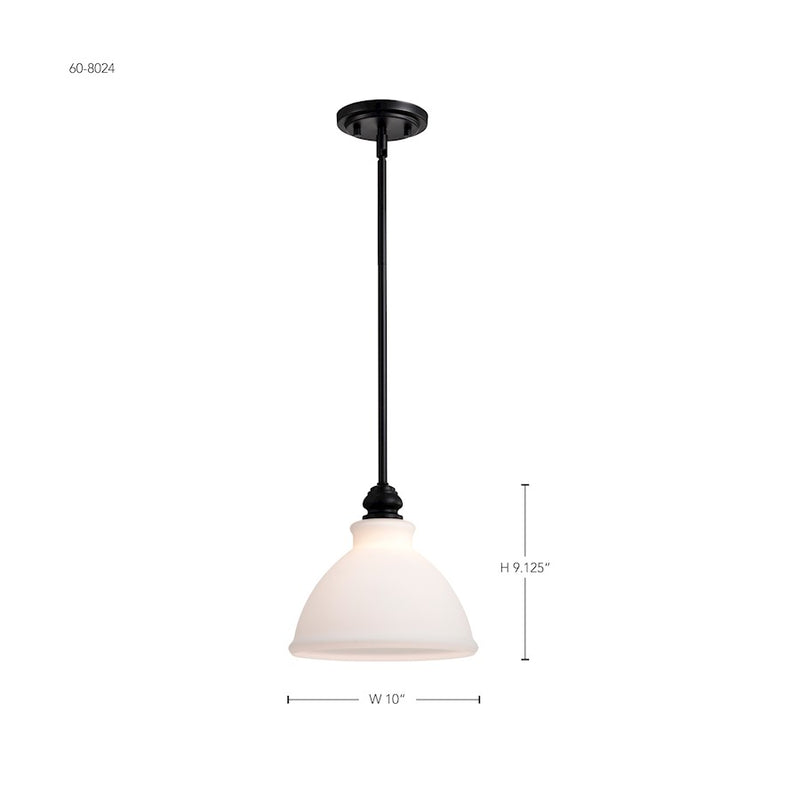 Nuvo Lighting Russel 10in 1-Light Mini Pendant | Traditional Matte Black Steel and Satin White Glass | Kitchen Island & Dining Room | 10 x | Model 60-8024
