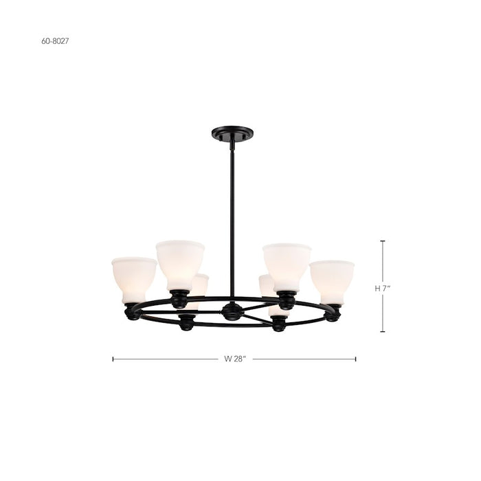 Nuvo Lighting Russel 6 Light 28" Chandelier, Black/Satin White Glass