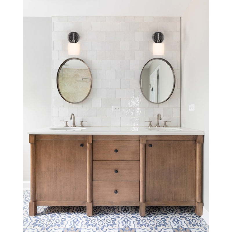 Nuvo Warren 5in 1-Light Vanity | Transitional Gun Metal Steel and Satin White Glass | Bathroom & Powder Room | 7 x 5 x 9 in | Model 60-8031