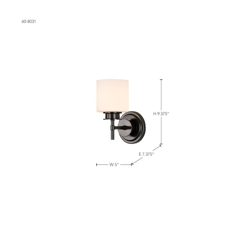 Nuvo Warren 5in 1-Light Vanity | Transitional Gun Metal Steel and Satin White Glass | Bathroom & Powder Room | 7 x 5 x 9 in | Model 60-8031
