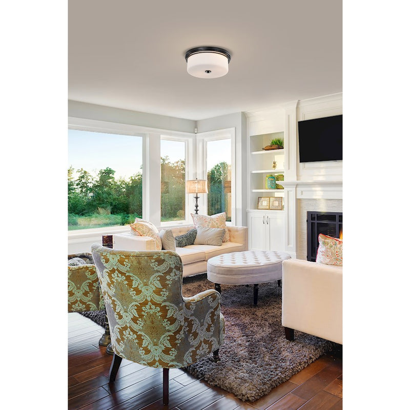 Nuvo Lighting Warren 15in 2-Light Flush Mount | Transitional Gun Metal Steel and Satin White Glass | Entryway, Hallway & Bathroom | 15 x | Model 60-8034
