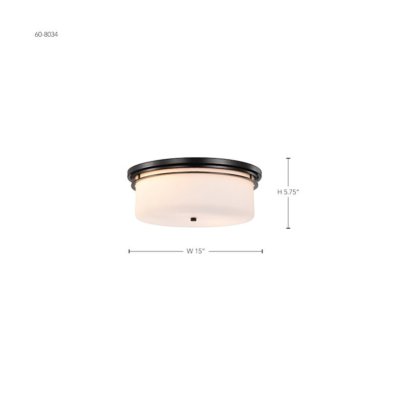 Nuvo Lighting Warren 15in 2-Light Flush Mount | Transitional Gun Metal Steel and Satin White Glass | Entryway, Hallway & Bathroom | 15 x | Model 60-8034