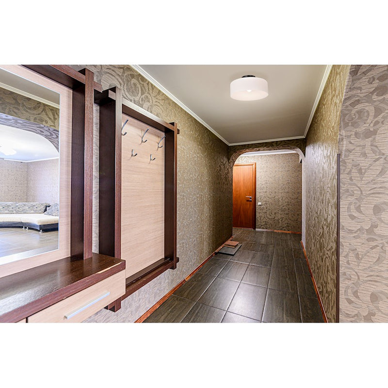 Nuvo Lighting Warren 13in 1-Light Semi-Flush Mount | Transitional Gun Metal Steel and Satin White Glass | Entryway & Hallway | 13 x 13 x 6 | Model 60-8035
