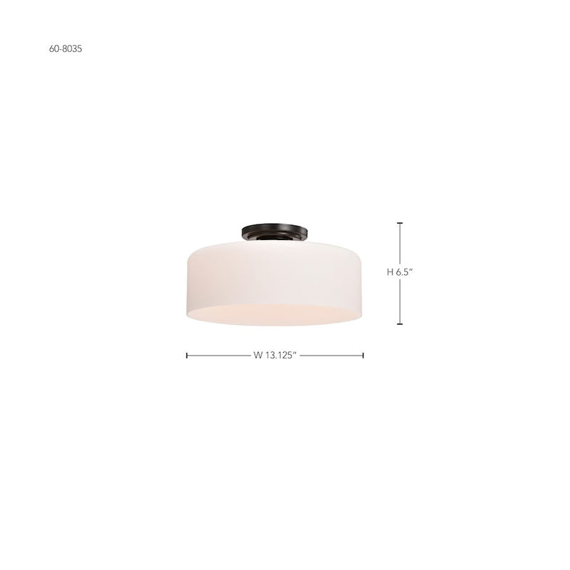 Nuvo Lighting Warren 13in 1-Light Semi-Flush Mount | Transitional Gun Metal Steel and Satin White Glass | Entryway & Hallway | 13 x 13 x 6 | Model 60-8035