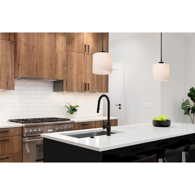 Nuvo Lighting Warren 8in 1-Light Pendant | Transitional Gun Metal Steel and Satin White Glass | Kitchen Island & Breakfast Nook | 8 x 8 x | Model 60-8036