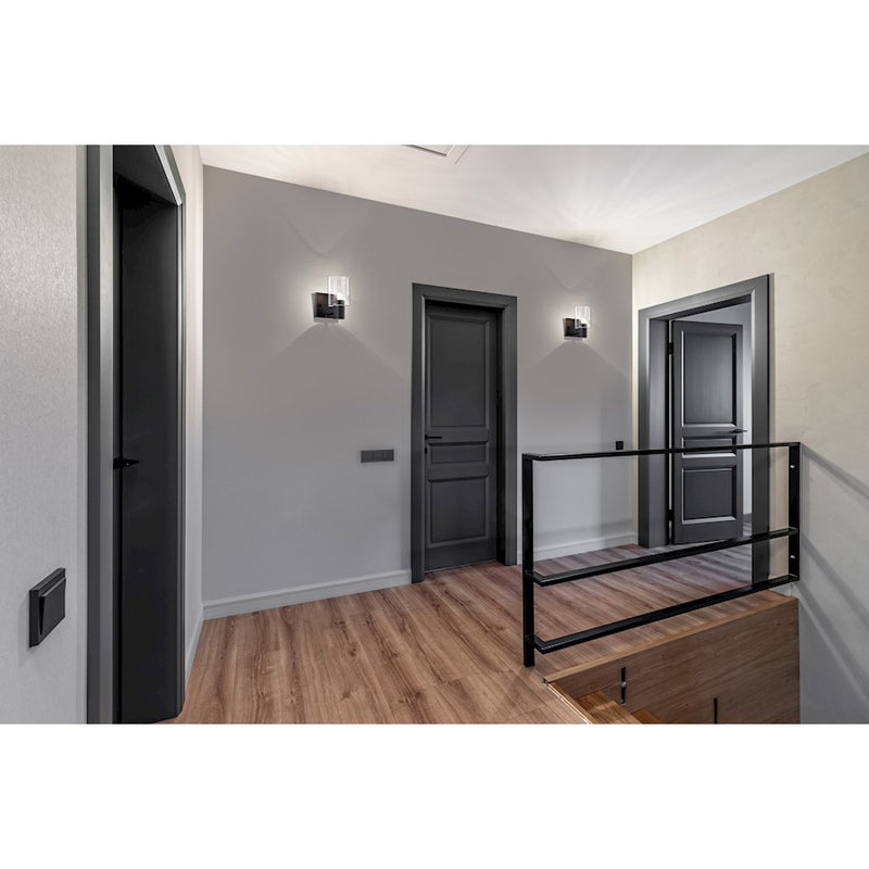 Nuvo Clarksville 4.5in 1-Light Vanity Light | Transitional Matte Black Steel and Clear Glass | Bathroom Vanity | 6.5 x 4.5 x 7.25 in | Model 60-8061