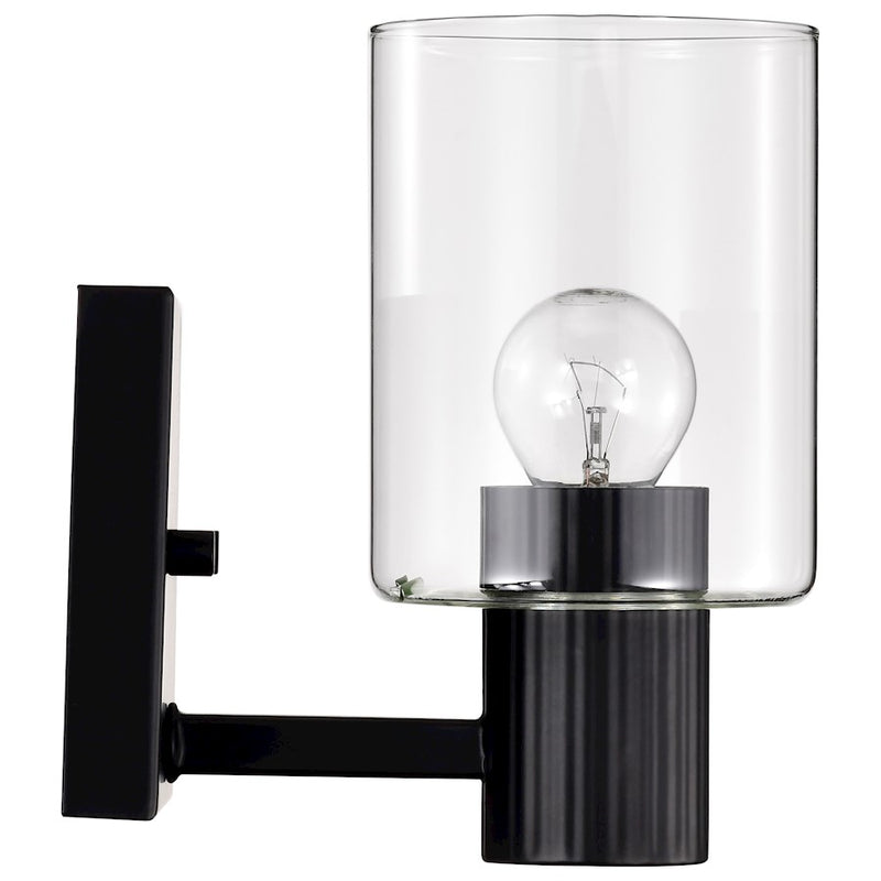 Nuvo Clarksville 4.5in 1-Light Vanity Light | Transitional Matte Black Steel and Clear Glass | Bathroom Vanity | 6.5 x 4.5 x 7.25 in | Model 60-8061