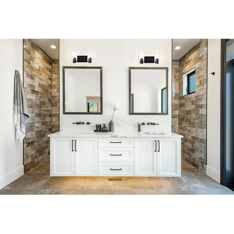 Nuvo Clarksville 14in 2-Light Vanity Light | Transitional Matte Black Steel and Clear Glass | Bathroom Vanity | 5.88 x 14 x 7.25 in | Model 60-8062