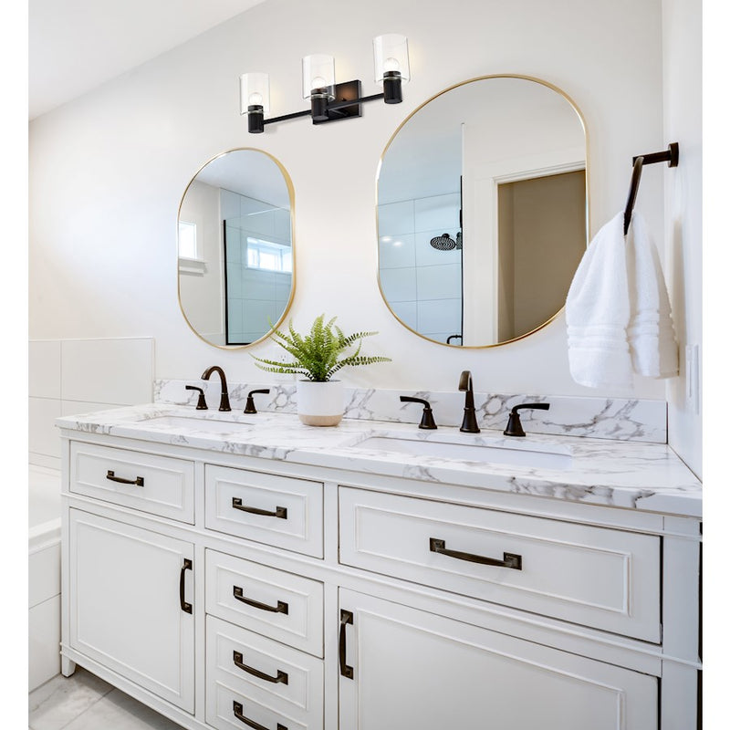 Nuvo Lighting Clarksville 24in 3-Light Vanity Light | Transitional Matte Black Steel and Clear Glass | Bathroom Vanity | 5 x 24 x 7 in | Model 60-8063