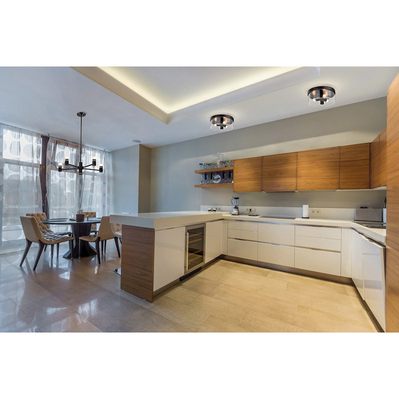 Nuvo Lighting Clarksville 15in 3-Light Flush Mount | Transitional Matte Black Steel and Clear Glass | Hallway & Bedroom Ceiling Light | 15 | Model 60-8065