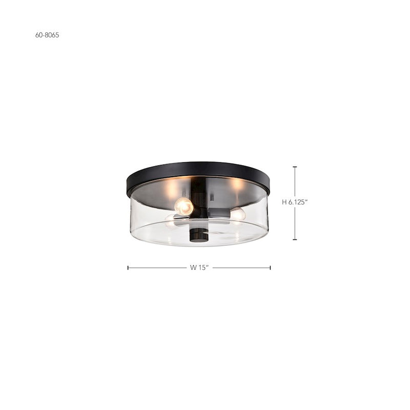 Nuvo Lighting Clarksville 15in 3-Light Flush Mount | Transitional Matte Black Steel and Clear Glass | Hallway & Bedroom Ceiling Light | 15 | Model 60-8065