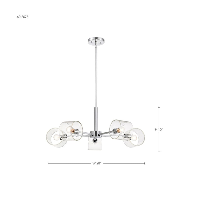 Nuvo Lighting Marlowe 28in 5-Light Chandelier | Contemporary Polished Nickel Steel and Clear Glass | Dining Room & Living Room | 28 x 28 x | Model 60-8075