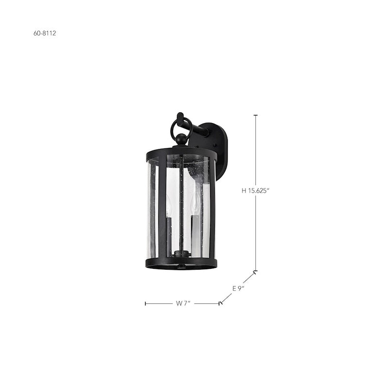 Nuvo Broadstone 7in 2-Light Outdoor Wall Lantern | Transitional Matte Black Die-Cast Aluminum and Clear Seeded Glass | Entryway & Covered | Model 60-8112