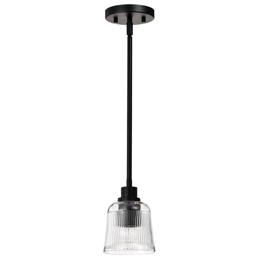 Nuvo Lighting Grayson 1Lt Mini Pendant, Matte Black/Clear Ribbed Glass - 60-8605