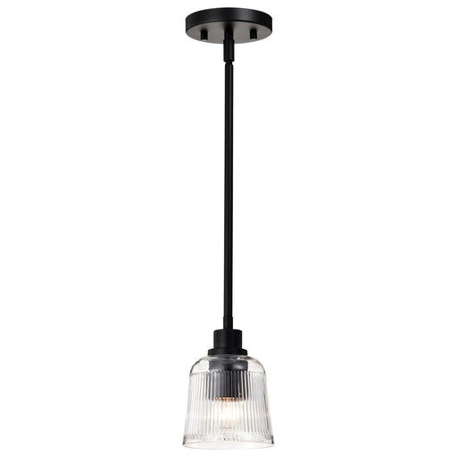 Nuvo Lighting Grayson 1Lt Mini Pendant, Matte Black/Clear Ribbed Glass