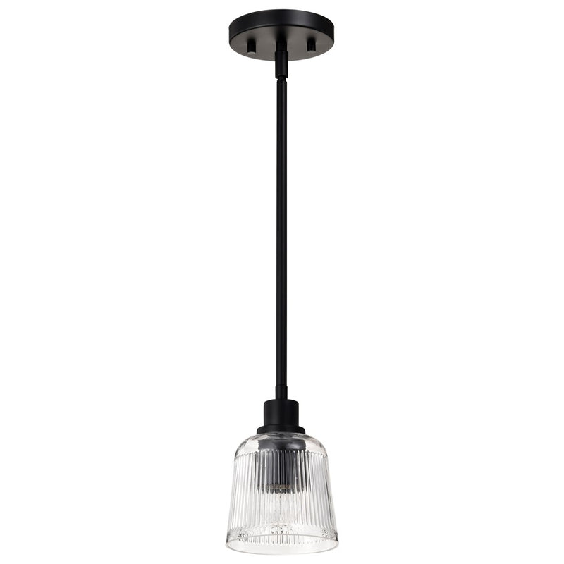 Nuvo Lighting Grayson 1Lt Mini Pendant, Matte Black/Clear Ribbed Glass