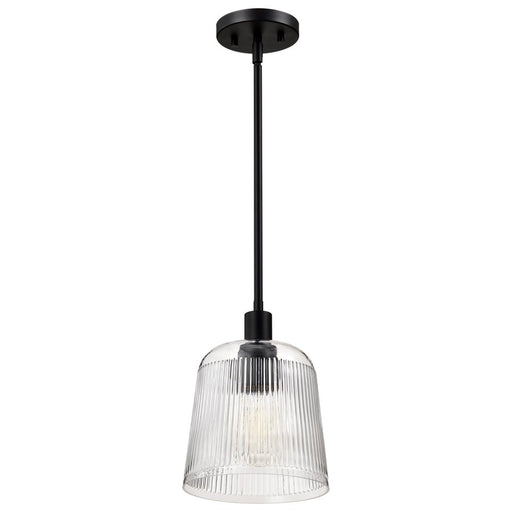 Nuvo Lighting Grayson Small Pendant, Matte Black/Clear Ribbed Glass - 60-8606