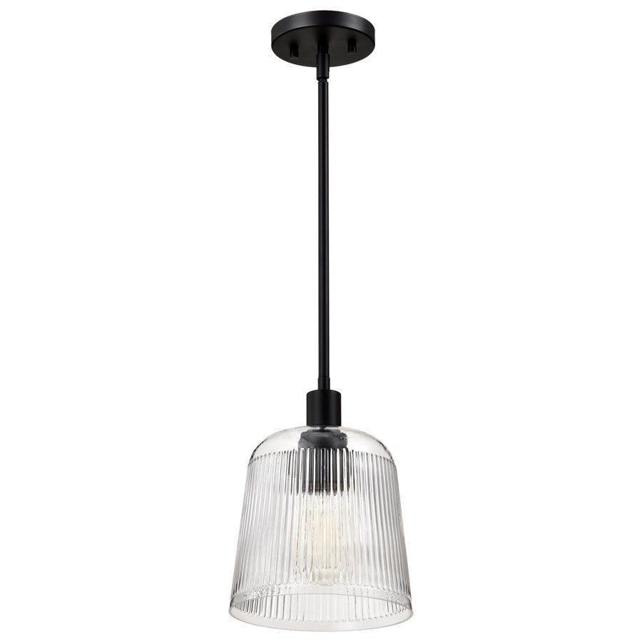 Nuvo Lighting Grayson Small Pendant, Matte Black/Clear Ribbed Glass - 60-8606