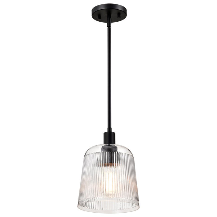 Nuvo Lighting Grayson Small Pendant, Matte Black/Clear Ribbed Glass