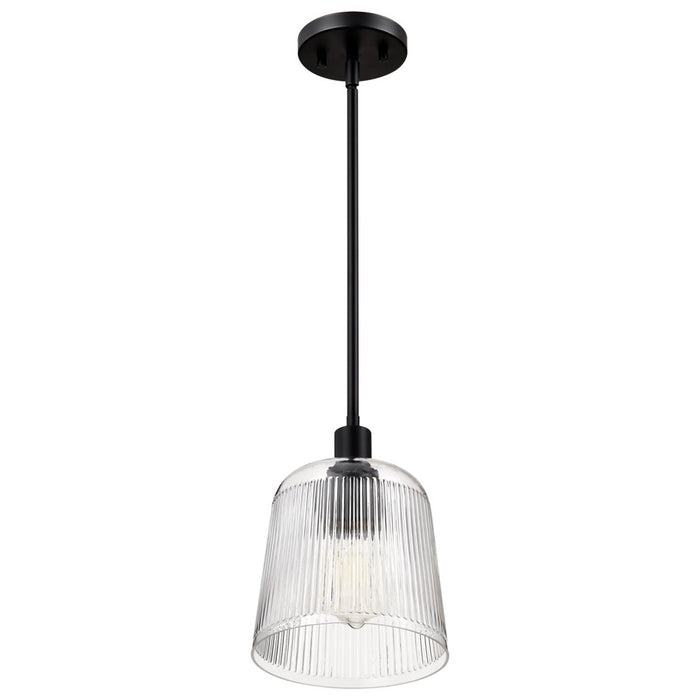Nuvo Lighting Grayson Small Pendant, Matte Black/Clear Ribbed Glass