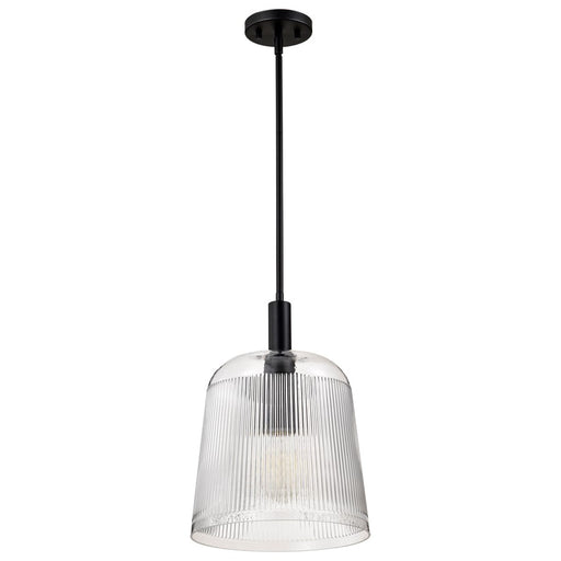 Nuvo Lighting Grayson Large Pendant, Matte Black/Clear Ribbed Glass - 60-8607
