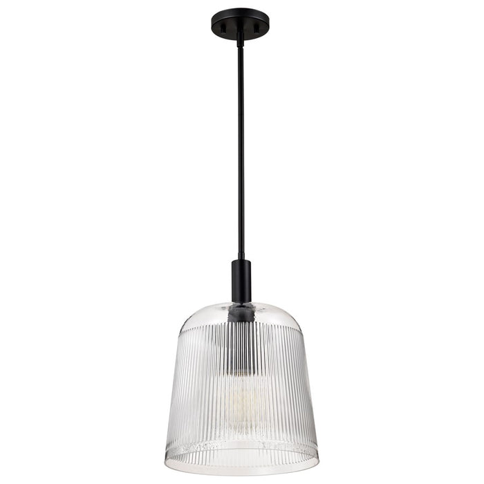 Nuvo Lighting Grayson Large Pendant, Matte Black/Clear Ribbed Glass - 60-8607