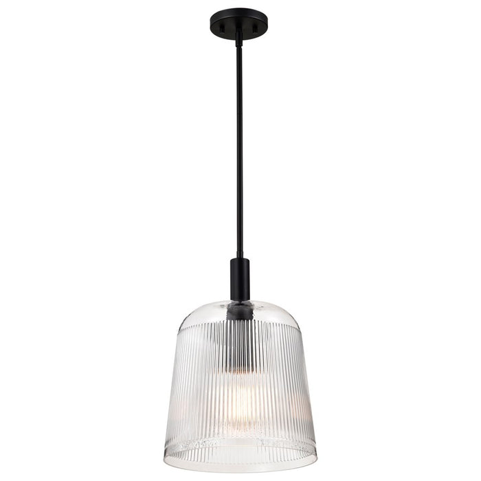 Nuvo Lighting Grayson Large Pendant, Matte Black/Clear Ribbed Glass