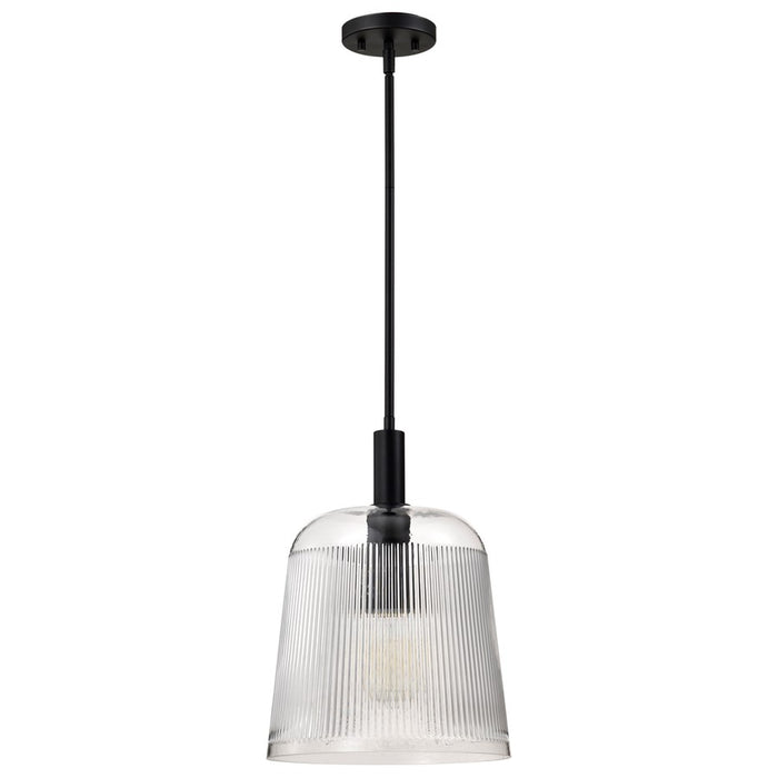 Nuvo Lighting Grayson Large Pendant, Matte Black/Clear Ribbed Glass