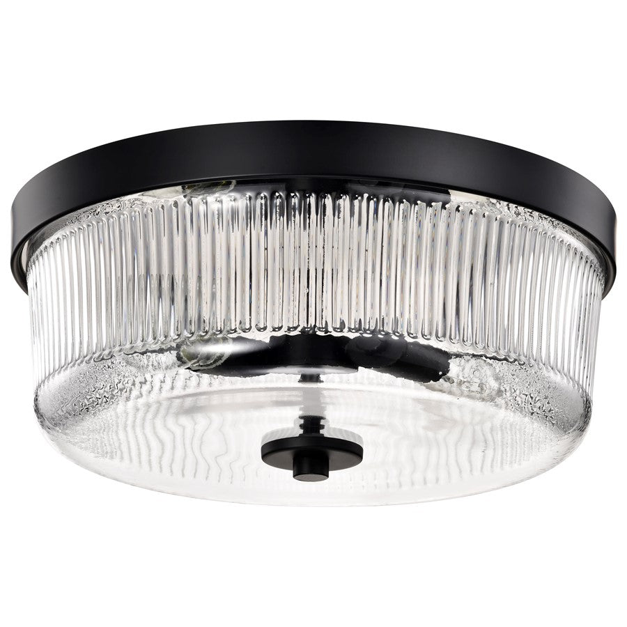 Nuvo Lighting Grayson Small Flush Mount, Black/Clear Ribbed Glass - 60-8608