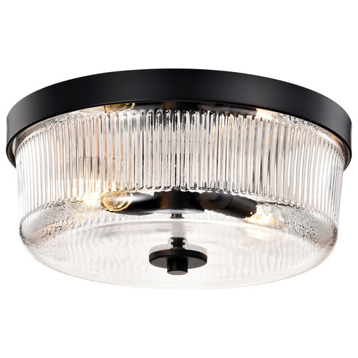 Nuvo Lighting Grayson Small Flush Mount, Black/Clear Ribbed Glass