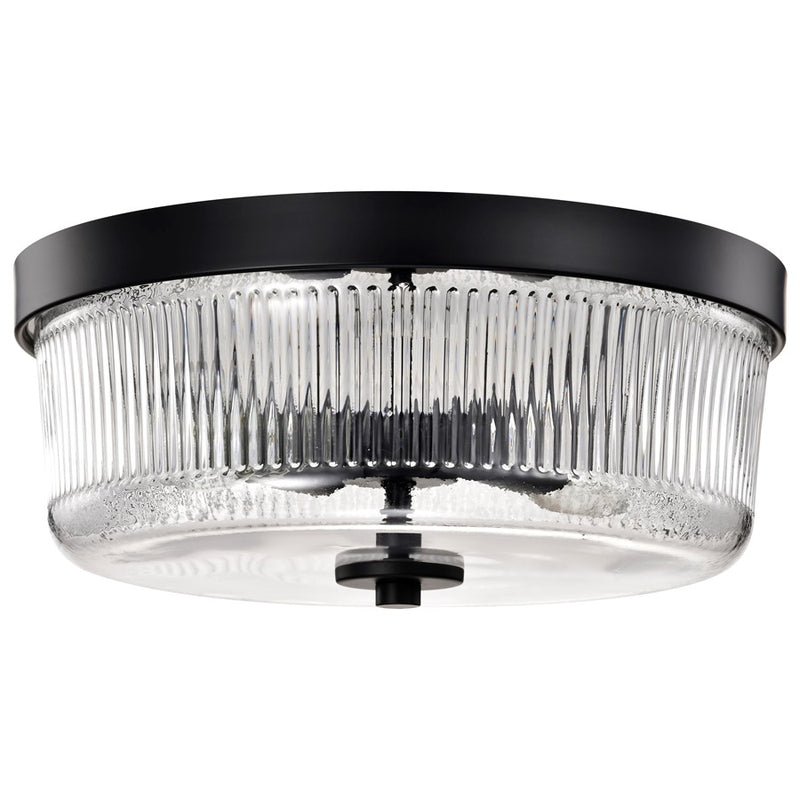 Nuvo Lighting Grayson Small Flush Mount, Black/Clear Ribbed Glass