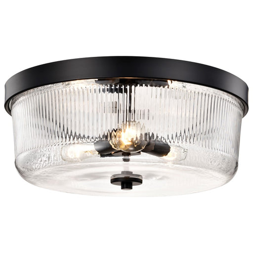 Nuvo Lighting Grayson Large Flush Mount, Black/Clear Ribbed Glass