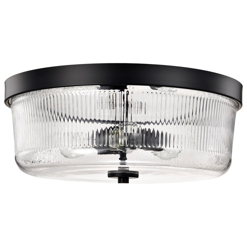 Nuvo Lighting Grayson Large Flush Mount, Black/Clear Ribbed Glass