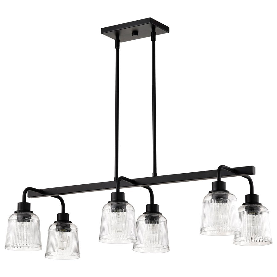 Nuvo Lighting Grayson 6 Lt Island Pendant, Black/Clear Ribbed Glass - 60-8610