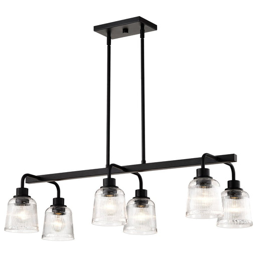 Nuvo Lighting Grayson 6 Lt Island Pendant, Black/Clear Ribbed Glass