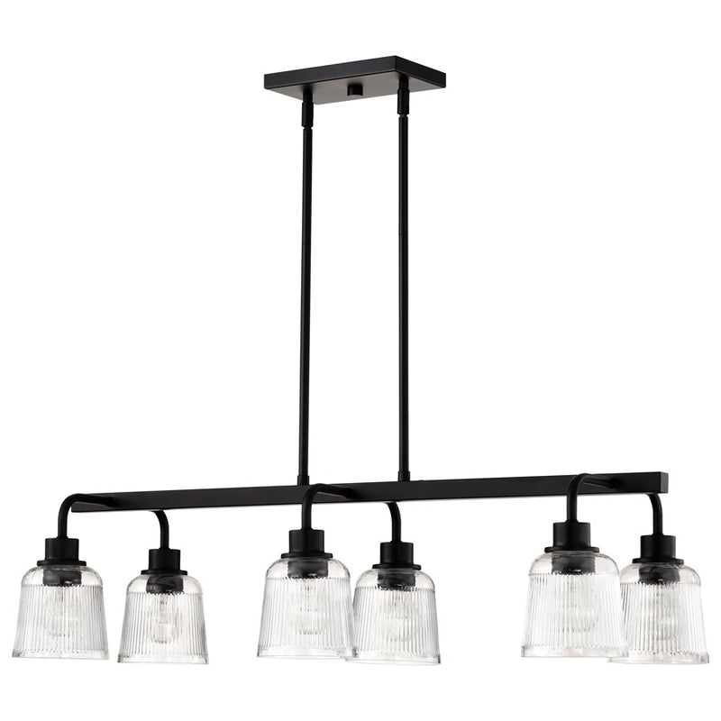 Nuvo Lighting Grayson 6 Lt Island Pendant, Black/Clear Ribbed Glass