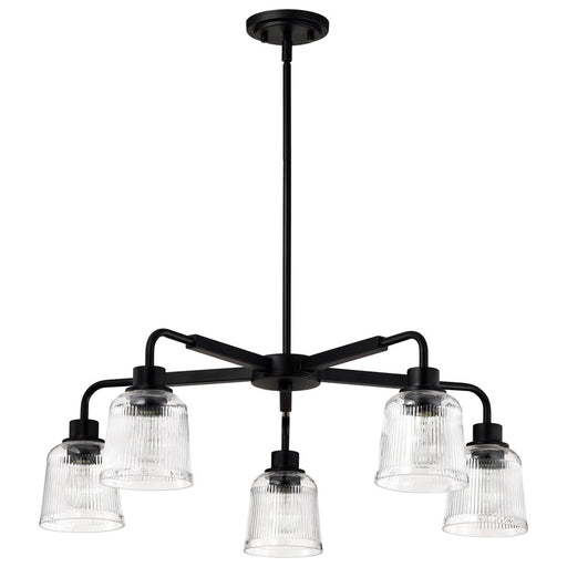Nuvo Lighting Grayson 5Lt Chandelier, Matte Black/Clear Ribbed Glass - 60-8611