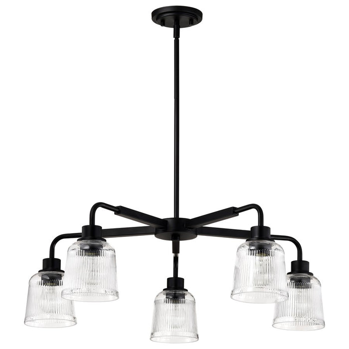 Nuvo Lighting Grayson 5Lt Chandelier, Matte Black/Clear Ribbed Glass - 60-8611
