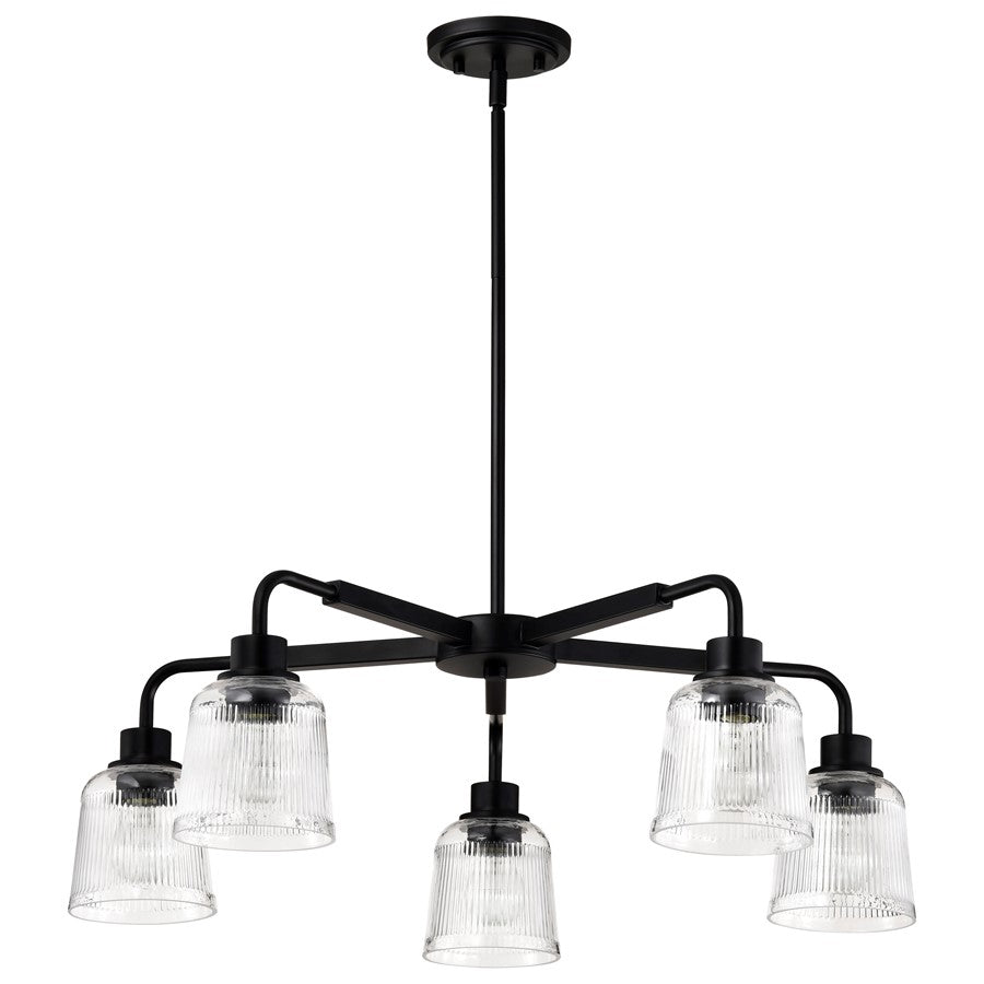Nuvo Lighting Grayson 5Lt Chandelier, Matte Black/Clear Ribbed Glass - 60-8611
