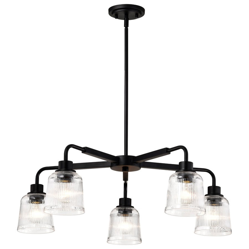 Nuvo Lighting Grayson 5Lt Chandelier, Matte Black/Clear Ribbed Glass