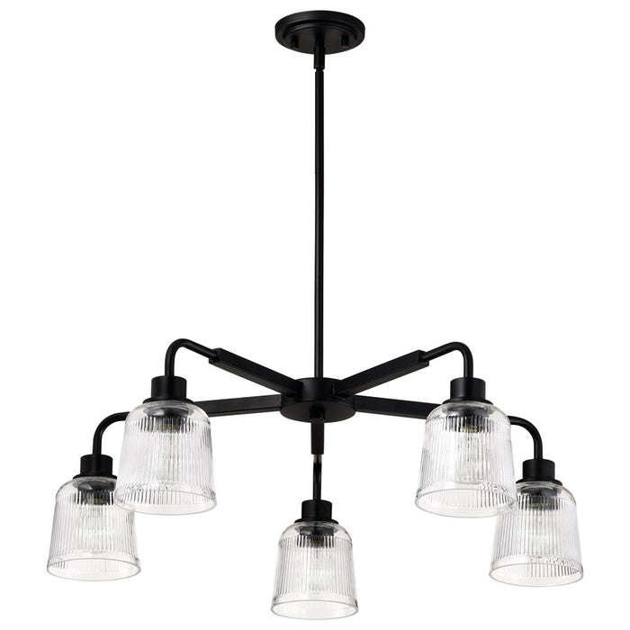 Nuvo Lighting Grayson 5Lt Chandelier, Matte Black/Clear Ribbed Glass
