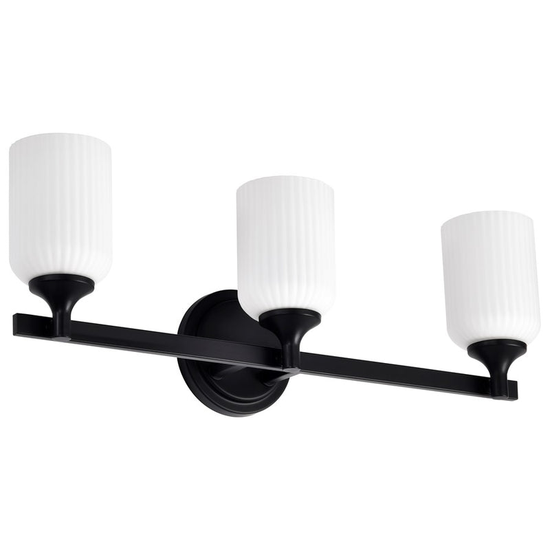 Nuvo Lighting Solara 3 Lt Vanity, Matte Black/Frosted Ribbed Glass