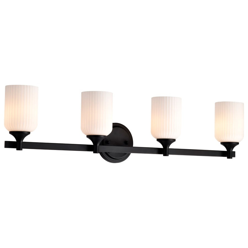 Nuvo Lighting Solara 4 Light Vanity, Matte Black/Frosted Ribbed Glass