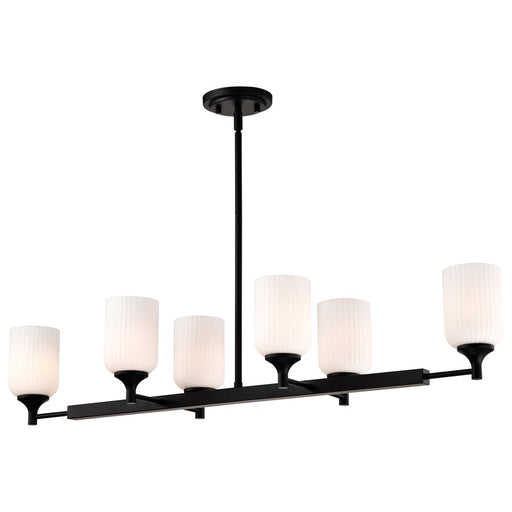 Nuvo Lighting Solara 6 Lt Island Pendant, Black/Frosted Ribbed Glass