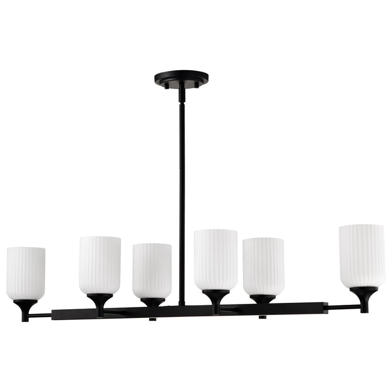 Nuvo Lighting Solara 6 Lt Island Pendant, Black/Frosted Ribbed Glass